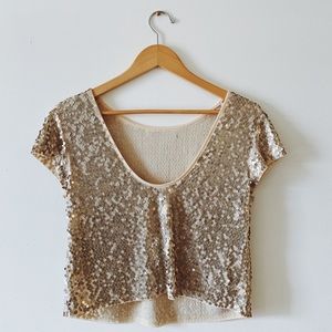 Express Sequin Crop Top with Scoop Back